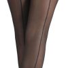 Backseam Sheer Tights for Women T Crotch Cuban Heel Black Pantyhose 20D Control Top Stockings