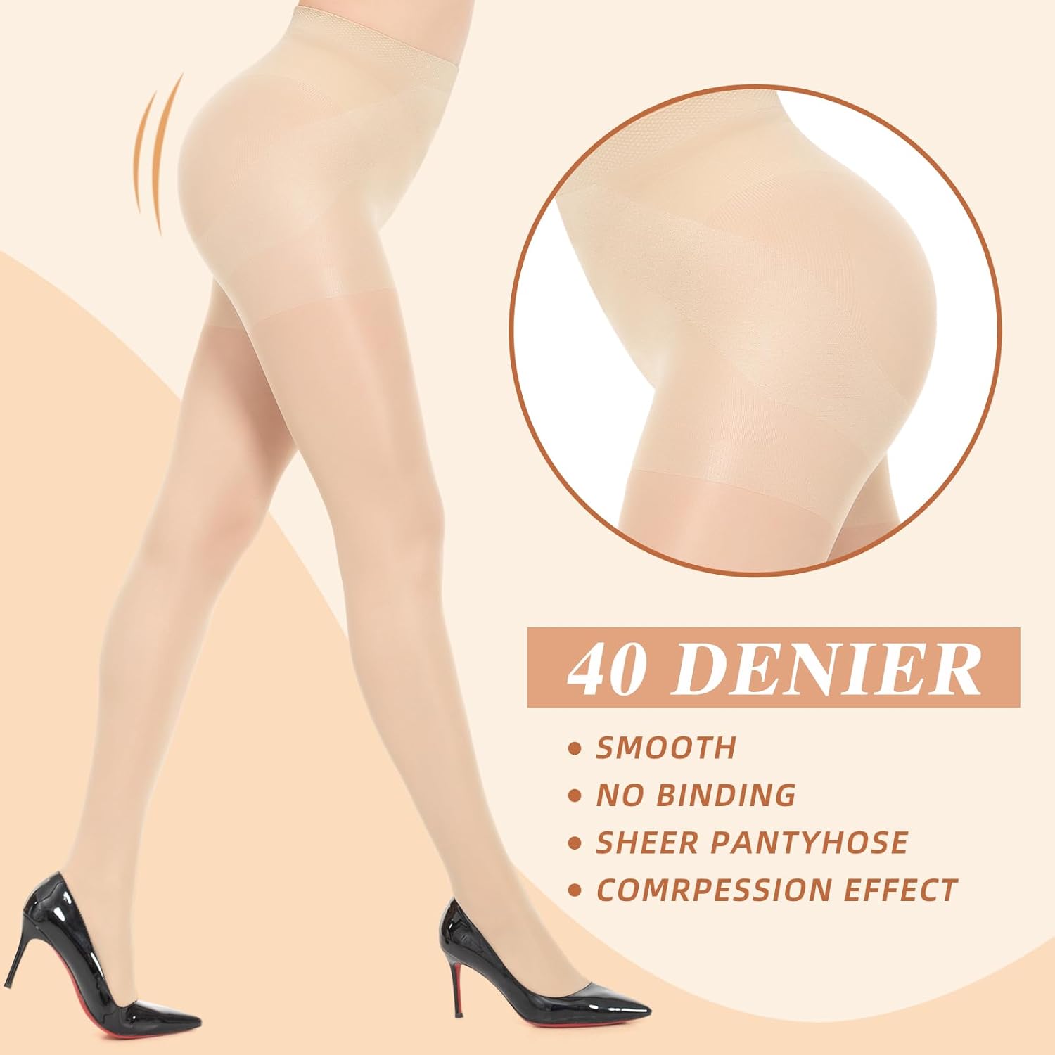 2 Pairs Women's Sheer Tights 40D High Waist Control Top Pantyhose Thigh High Stockings with Reinforced Toes - Image 2