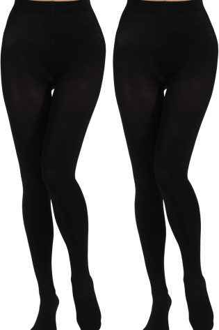 2 Pairs Women's Solid Color Tights 80D, Soft Opaque Microfiber Tights