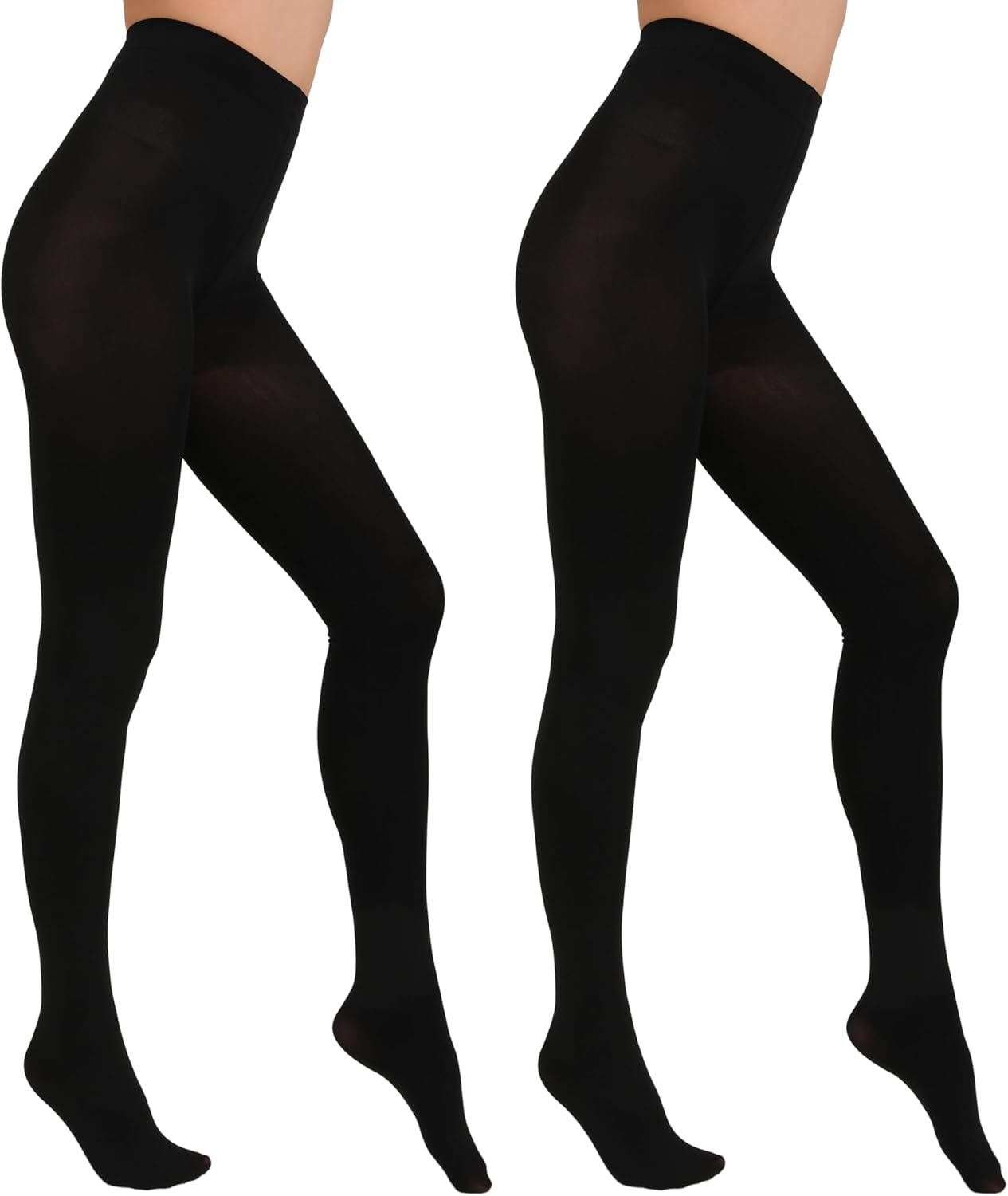 2 Pairs Women's Solid Color Tights 80D, Soft Opaque Microfiber Tights - Image 2