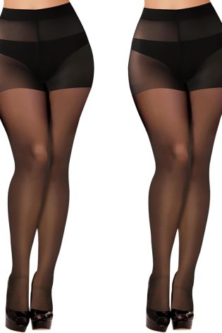 2 Pairs Sheer Black Tights for Women -20D High Waist women's Pantyhose,Plus Size Nylon Stockings