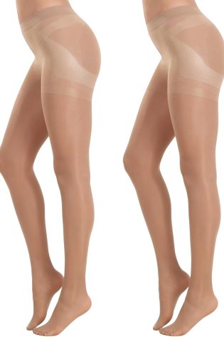 2 Pairs Women's Sheer Tights 40D High Waist Control Top Pantyhose Thigh High Stockings with Reinforced Toes