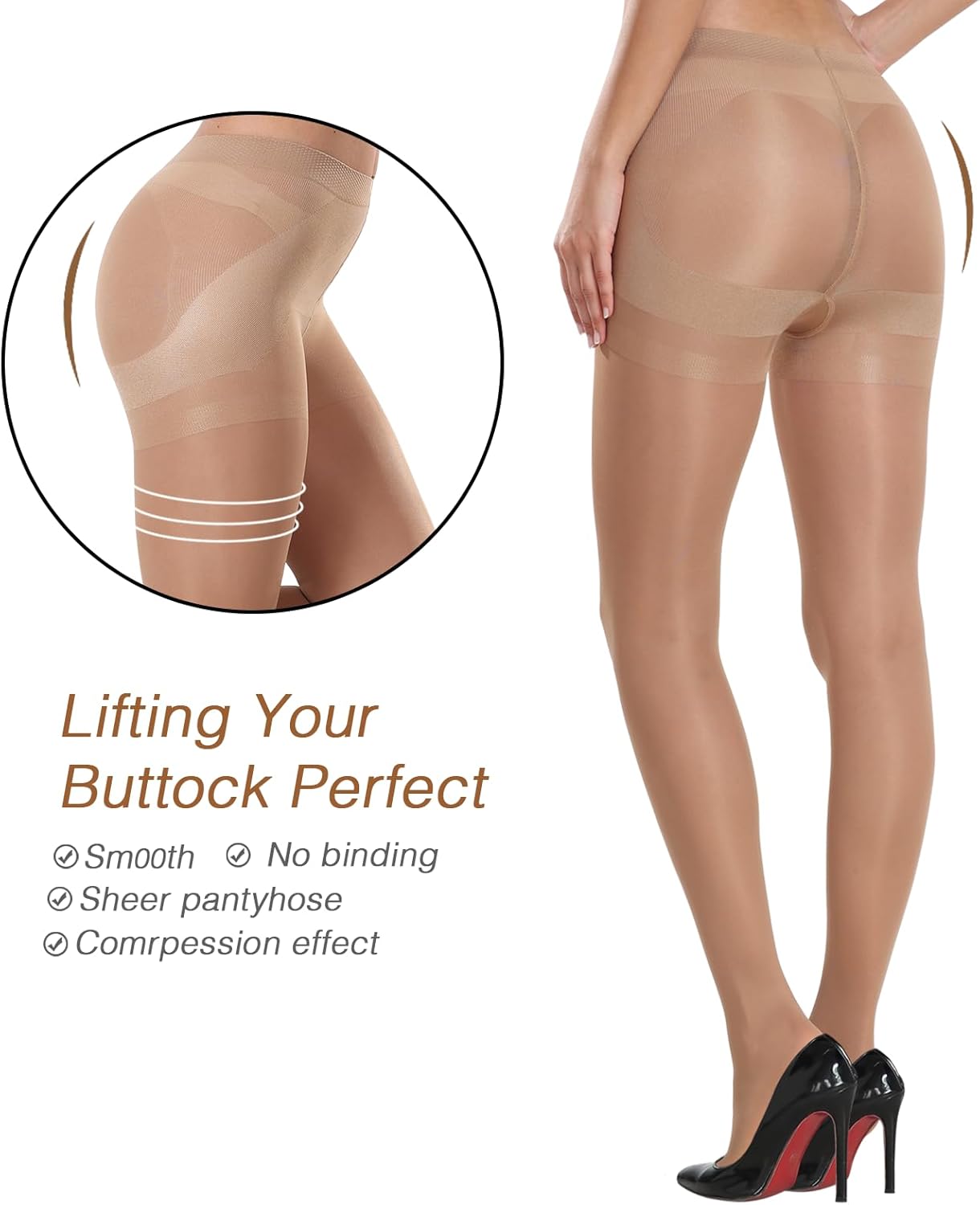 2 Pairs Women's Sheer Tights 40D High Waist Control Top Pantyhose Thigh High Stockings with Reinforced Toes - Image 2