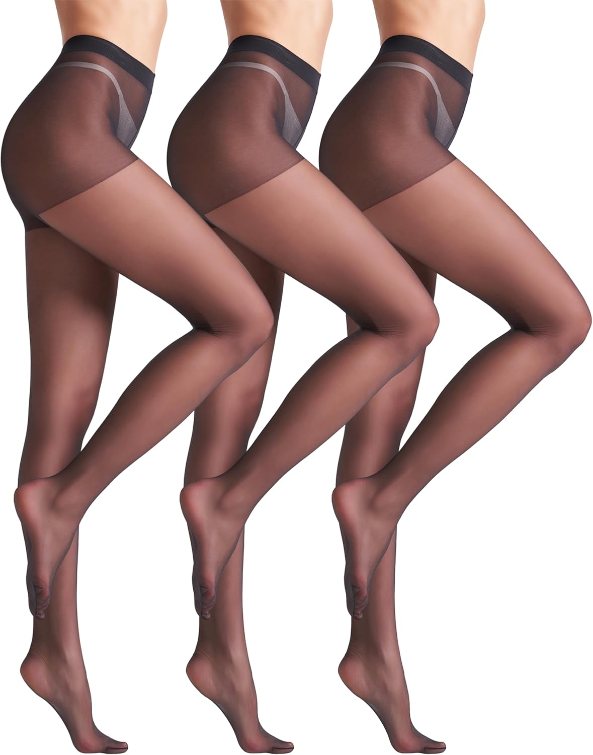 3 Pairs 20D Women's Sheer Tights Ultra Sheer Pantyhose with Control Top