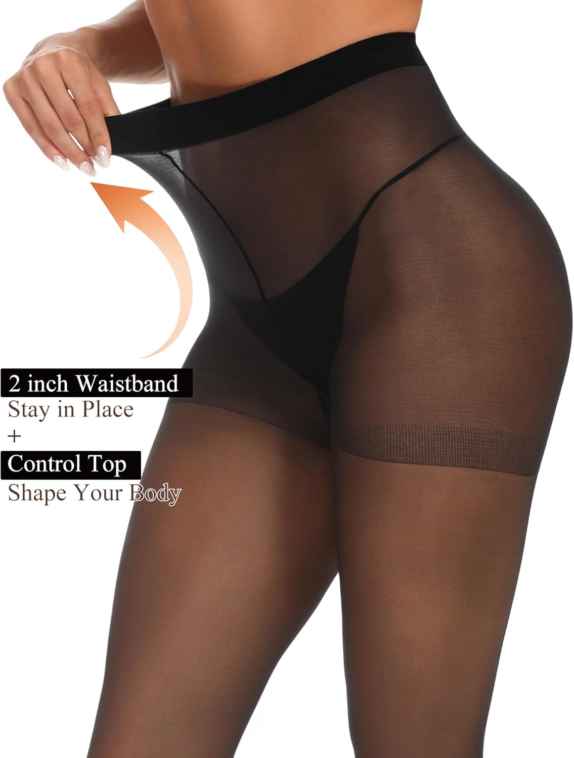 2 Pairs Sheer Black Tights for Women -20D High Waist women's Pantyhose,Plus Size Nylon Stockings - Image 2