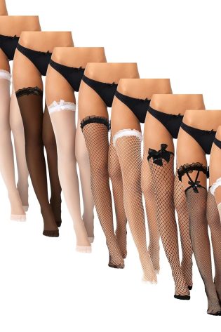 9 Pairs Women Thigh High Fishnet Stockings Silky Thigh High Stockings Lace Fishnet Over The Knee Socks