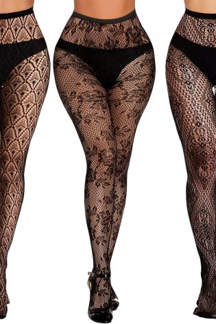 3 Pcs Lace Patterned Fishnet Tights for Women Black Fishnets Leggings Lace Tights