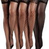 4 Pairs Fishnet Thigh High Stocking for Women Silicone Lace Top Sheer Over Knee Stockings