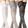 3 Pairs Women's Lace Socks Thigh High Stocking with Lace Trim Fishnet Mesh Lolita Boot Socks over Knee Stockings